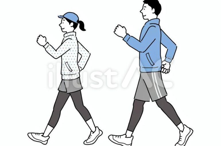 イラスト　歩く男女
